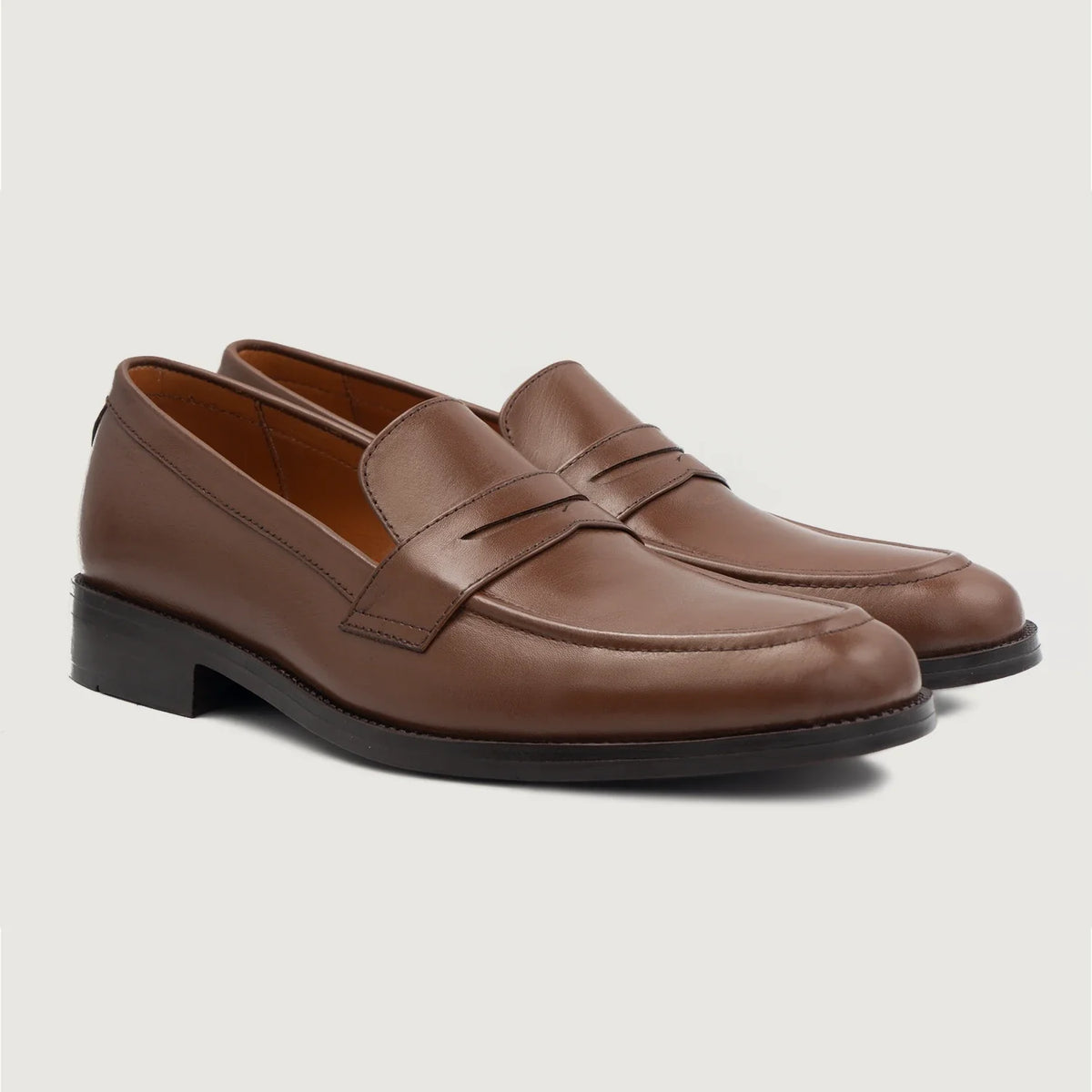 Baxton Brown Leather Loafers in Brown Full-Grain Leather - Lateral Side Profile View | Buy Online