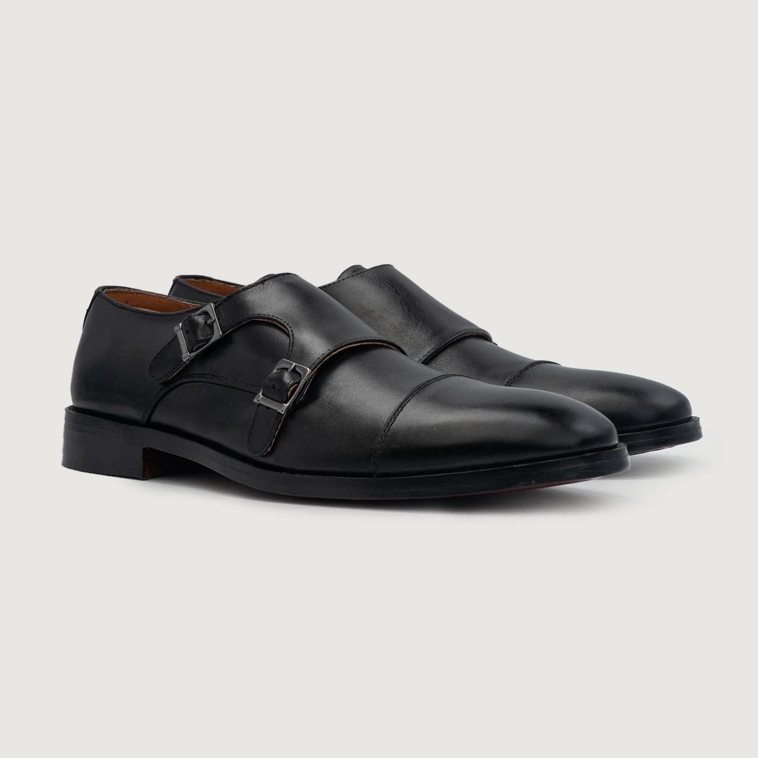 Orlaven Boston Double Monk Strap Black Leather Shoes footwear image 1
