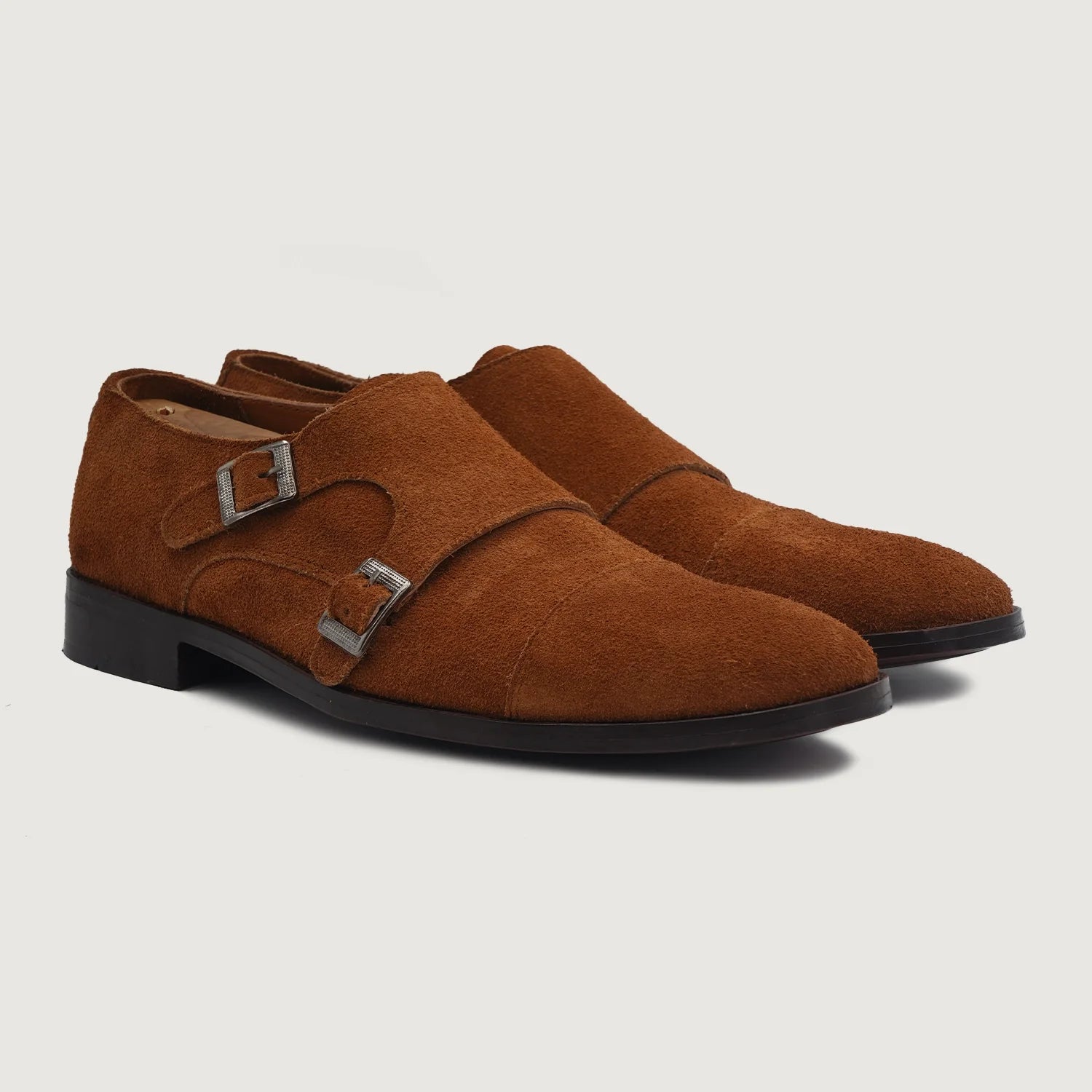 Orlaven Boston Double Monk Strap Brown Suede Leather Shoes footwear image 1
