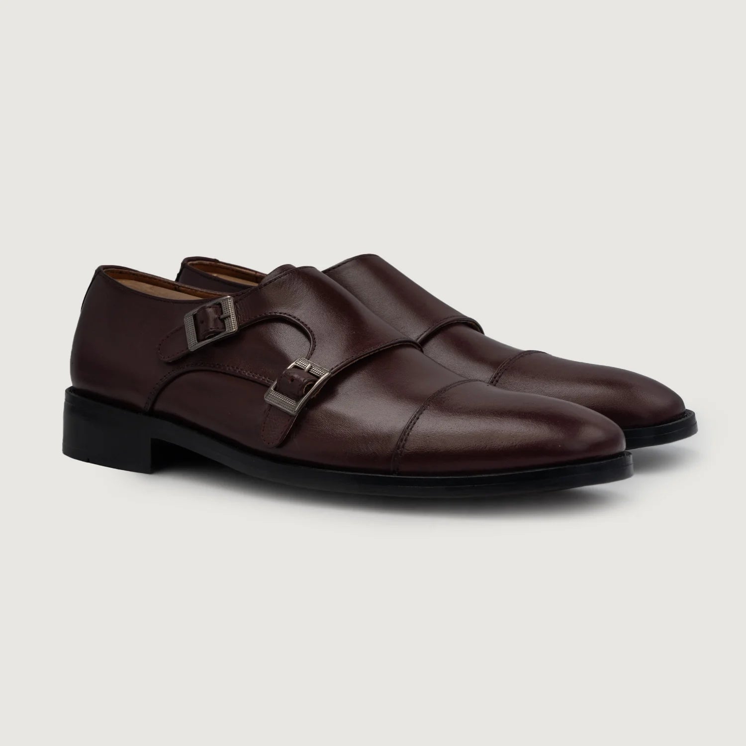 Orlaven Boston Double Monk Strap Maroon Leather Shoes footwear image 1