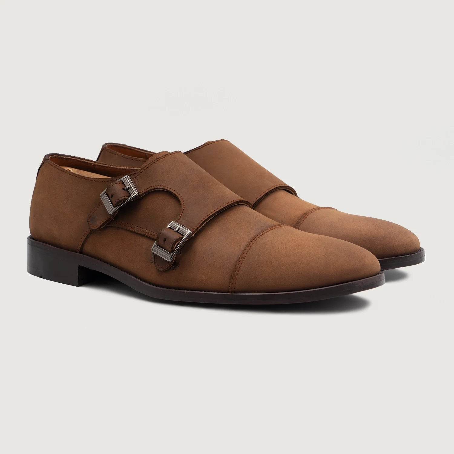 Orlaven Boston Double Monk Strap Oil Pull-up Brown Leather Shoes footwear image 1