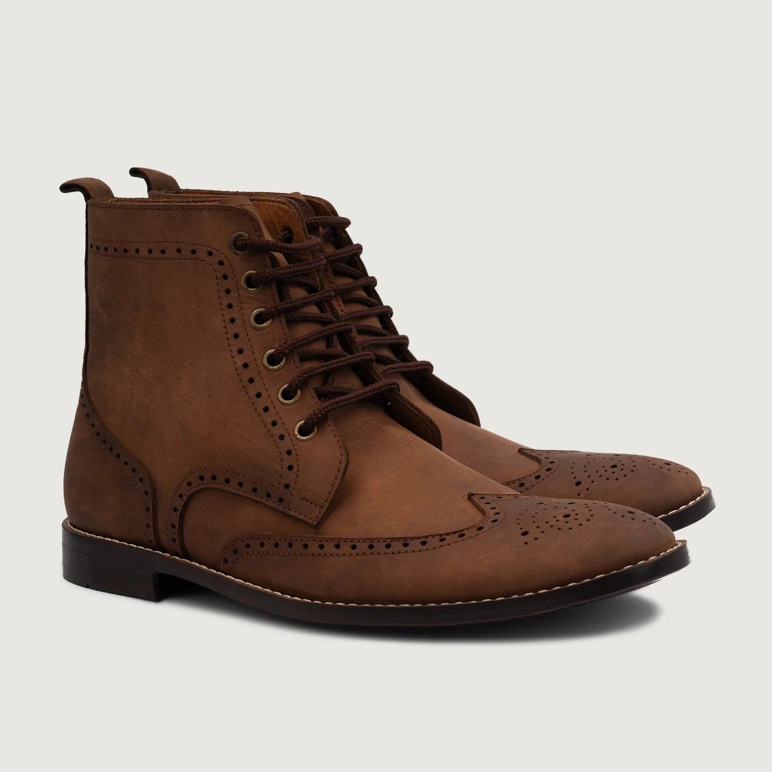 Orlaven Duster Brogues Derby Oil Pull-up Brown Leather Boots footwear image 1