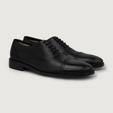 Greyson Brogues Oxford Black Leather Shoes For Men in Black Full-Grain Leather - Lateral Side Profile View | Buy Online