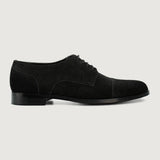 Black Goatskin Suede Leather Shoes - Goodyear Welt Construction & Front Toe Box Detail