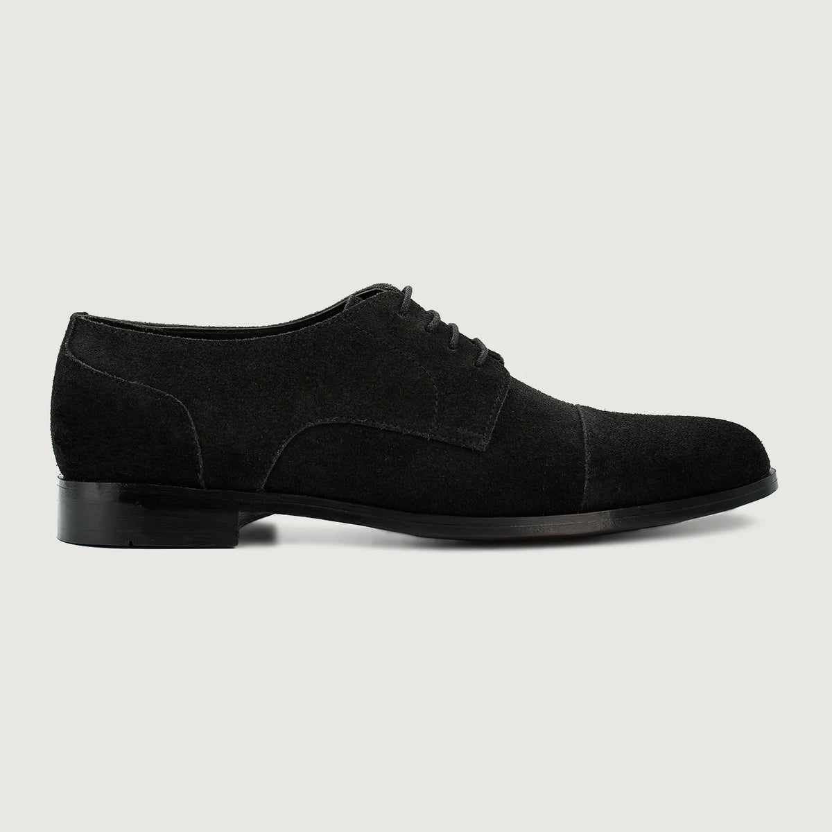 Black Goatskin Suede Leather Shoes - Goodyear Welt Construction & Front Toe Box Detail