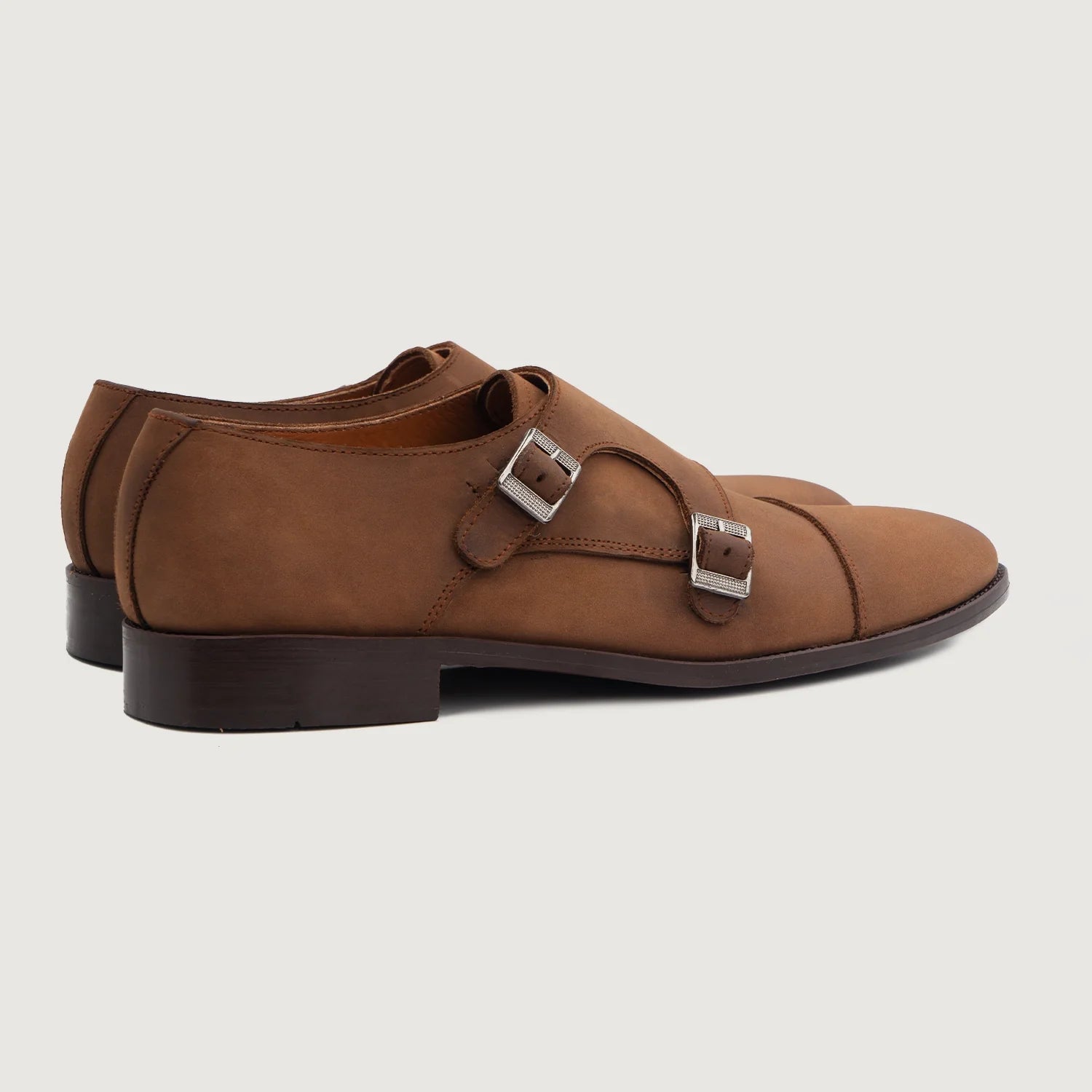 Orlaven Boston Double Monk Strap Oil Pull-up Brown Leather Shoes footwear image 2