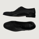 Greyson Brogues Oxford Black Leather Shoes For Men - Reinforced Heel Counter & Precision Double-Row Stitching Detail