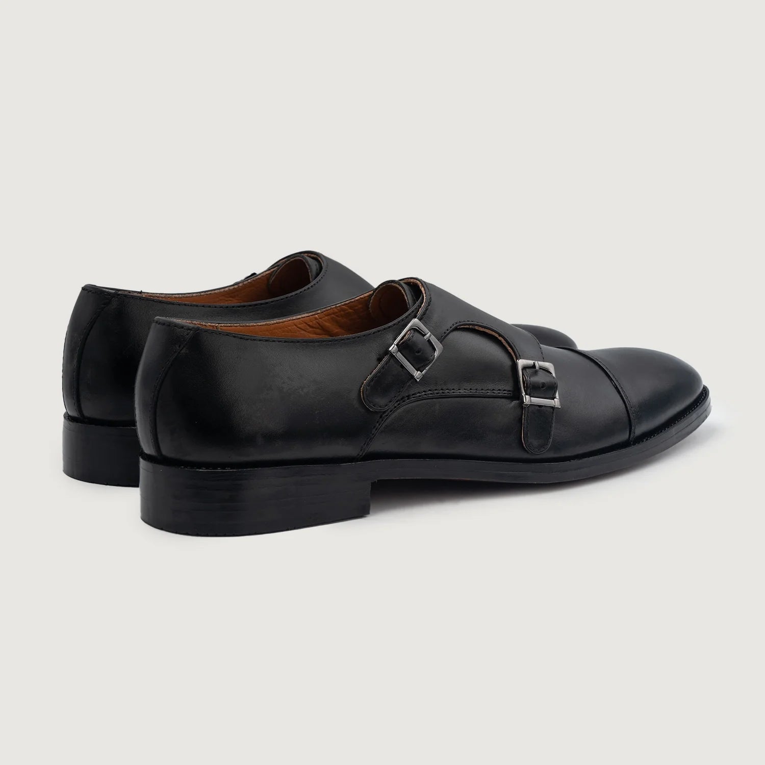 Orlaven Boston Double Monk Strap Black Leather Shoes footwear image 4