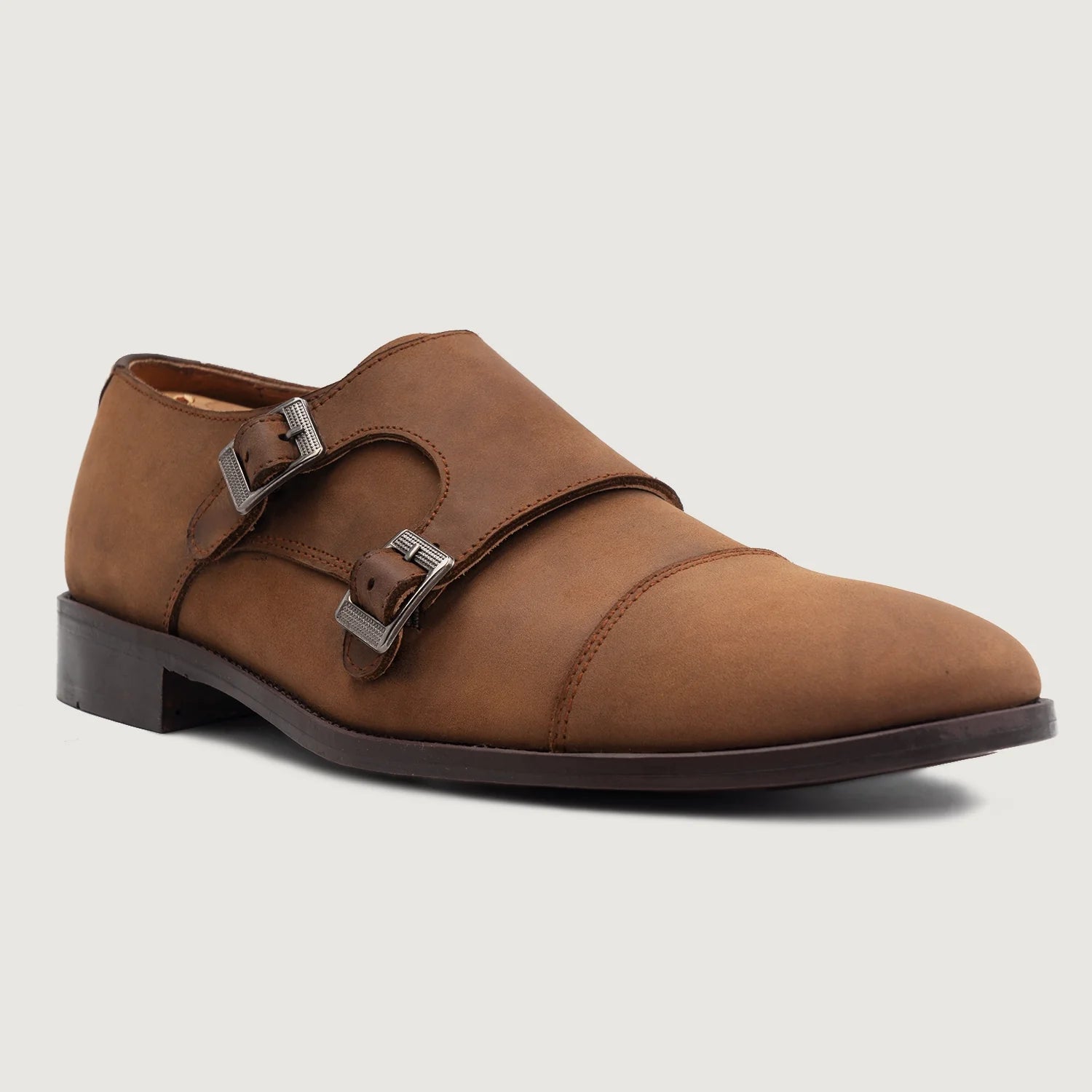 Orlaven Boston Double Monk Strap Oil Pull-up Brown Leather Shoes footwear image 4