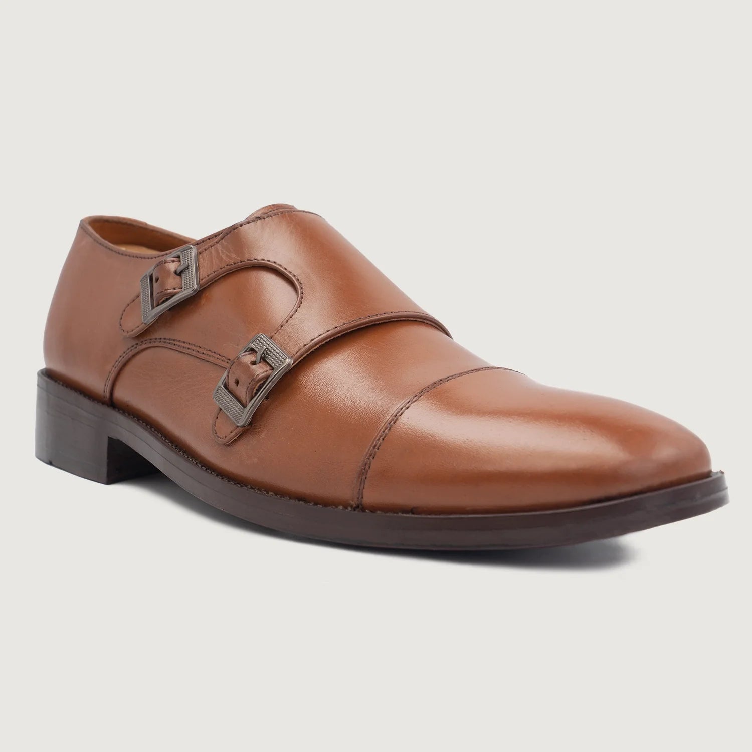 Orlaven Boston Double Monk Strap Tan Leather Shoes footwear image 5