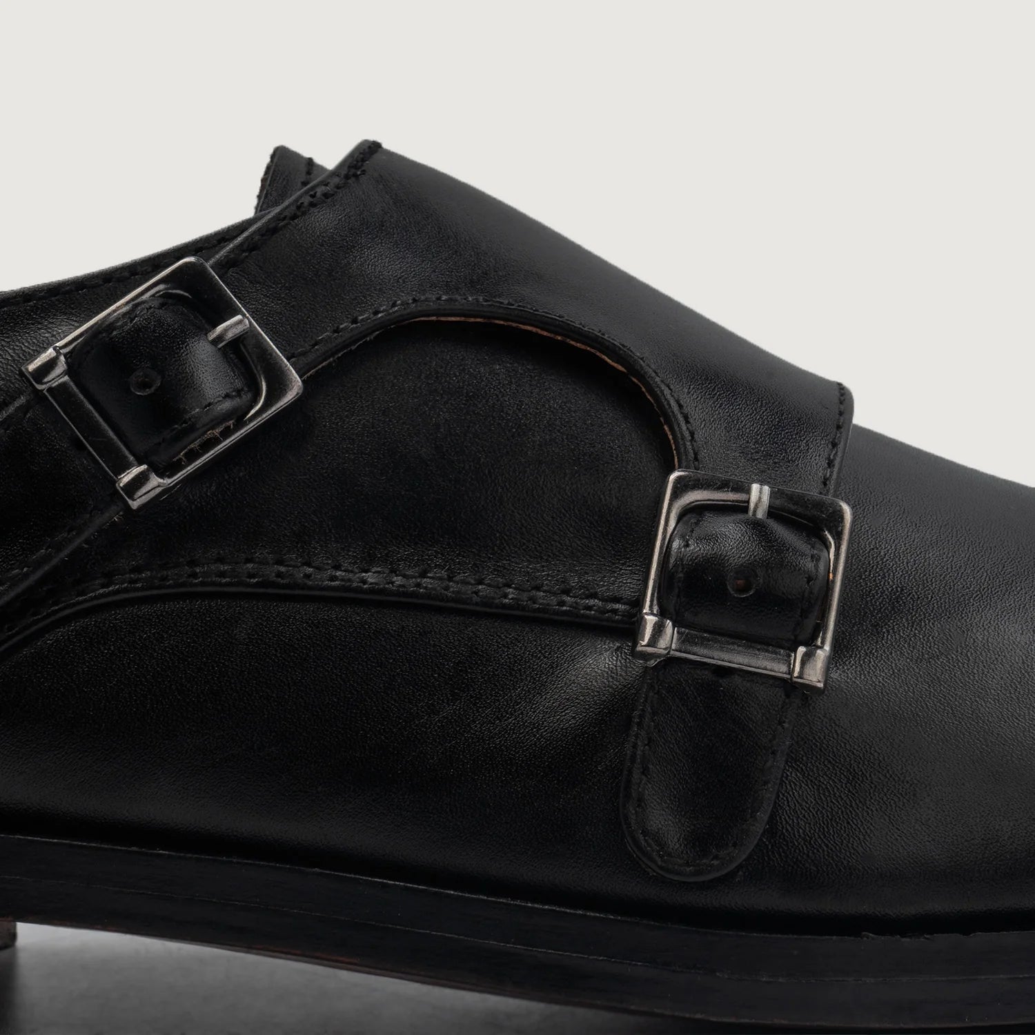 Orlaven Boston Double Monk Strap Black Leather Shoes footwear image 6