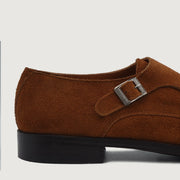 Orlaven Boston Double Monk Strap Brown Suede Leather Shoes footwear image 6