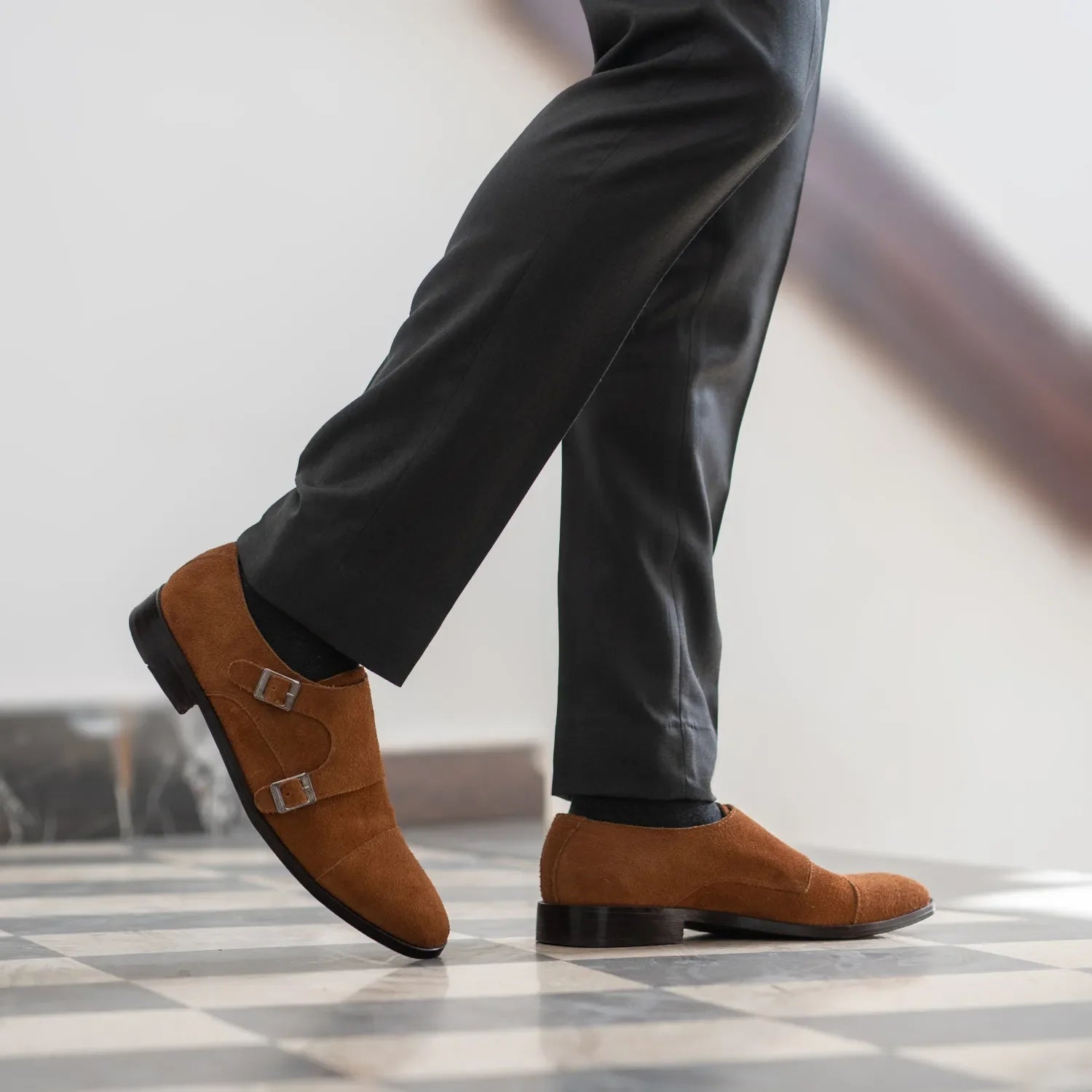 Orlaven Boston Double Monk Strap Brown Suede Leather Shoes footwear image 7