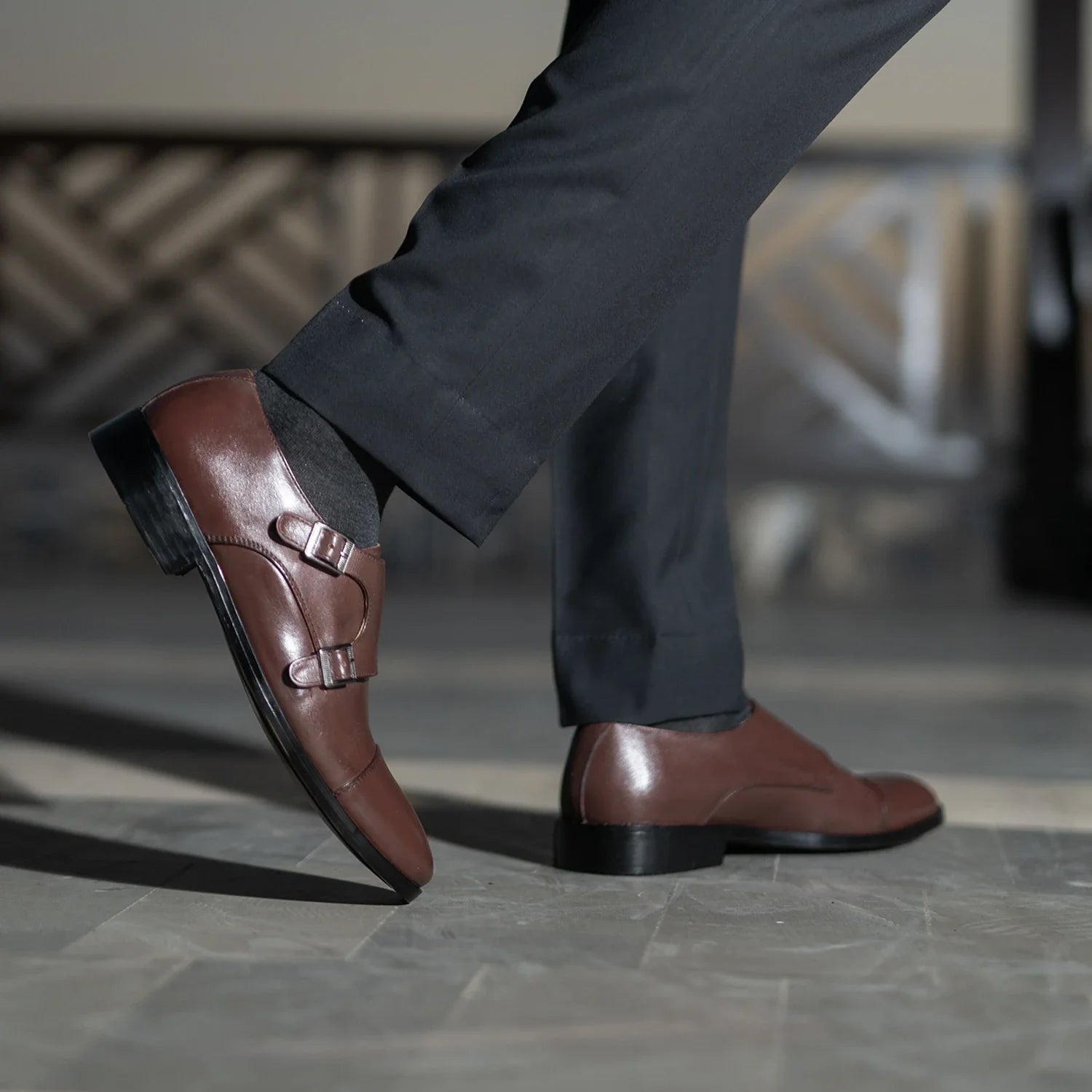 Orlaven Boston Double Monk Strap Maroon Leather Shoes footwear image 8