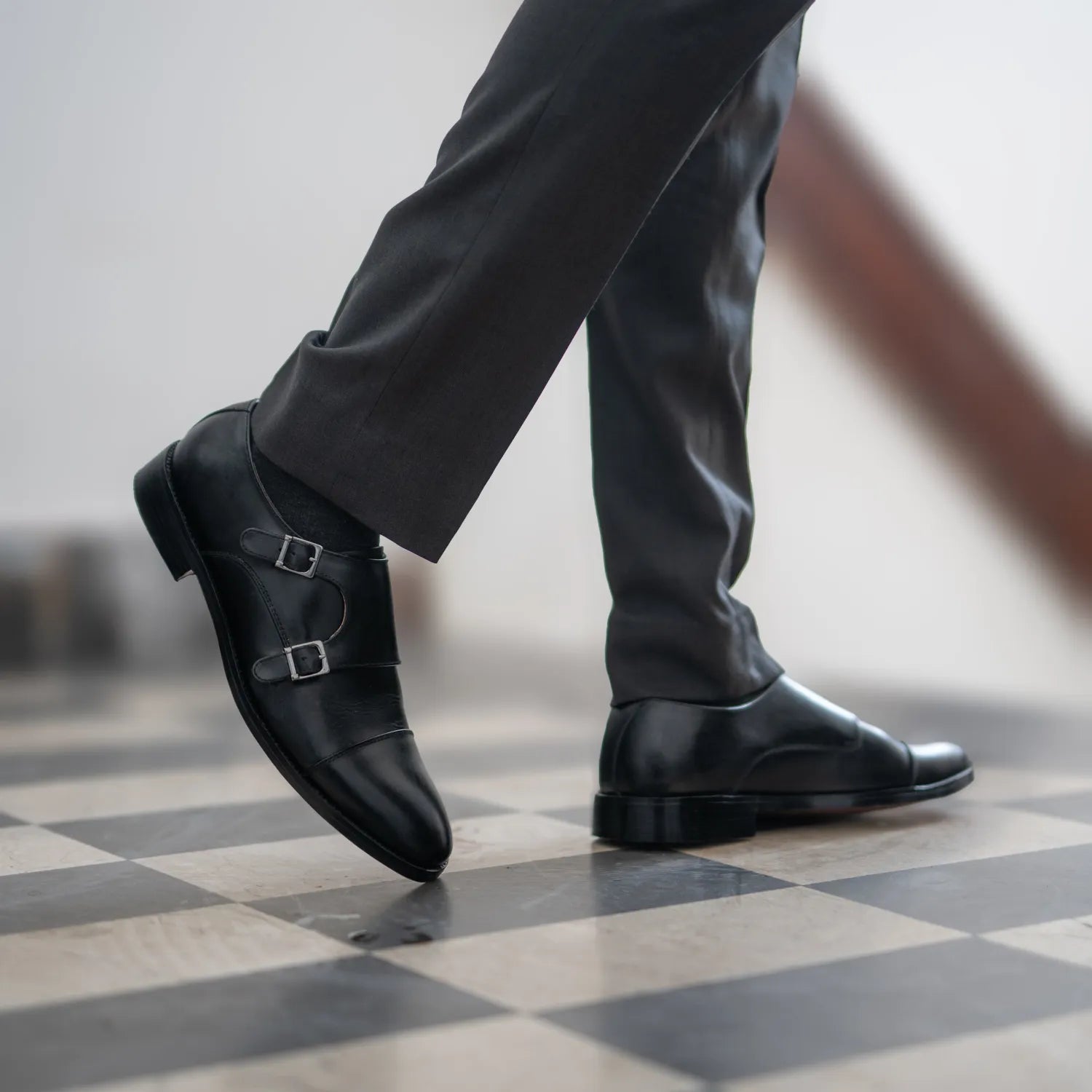 Orlaven Boston Double Monk Strap Black Leather Shoes footwear image 8