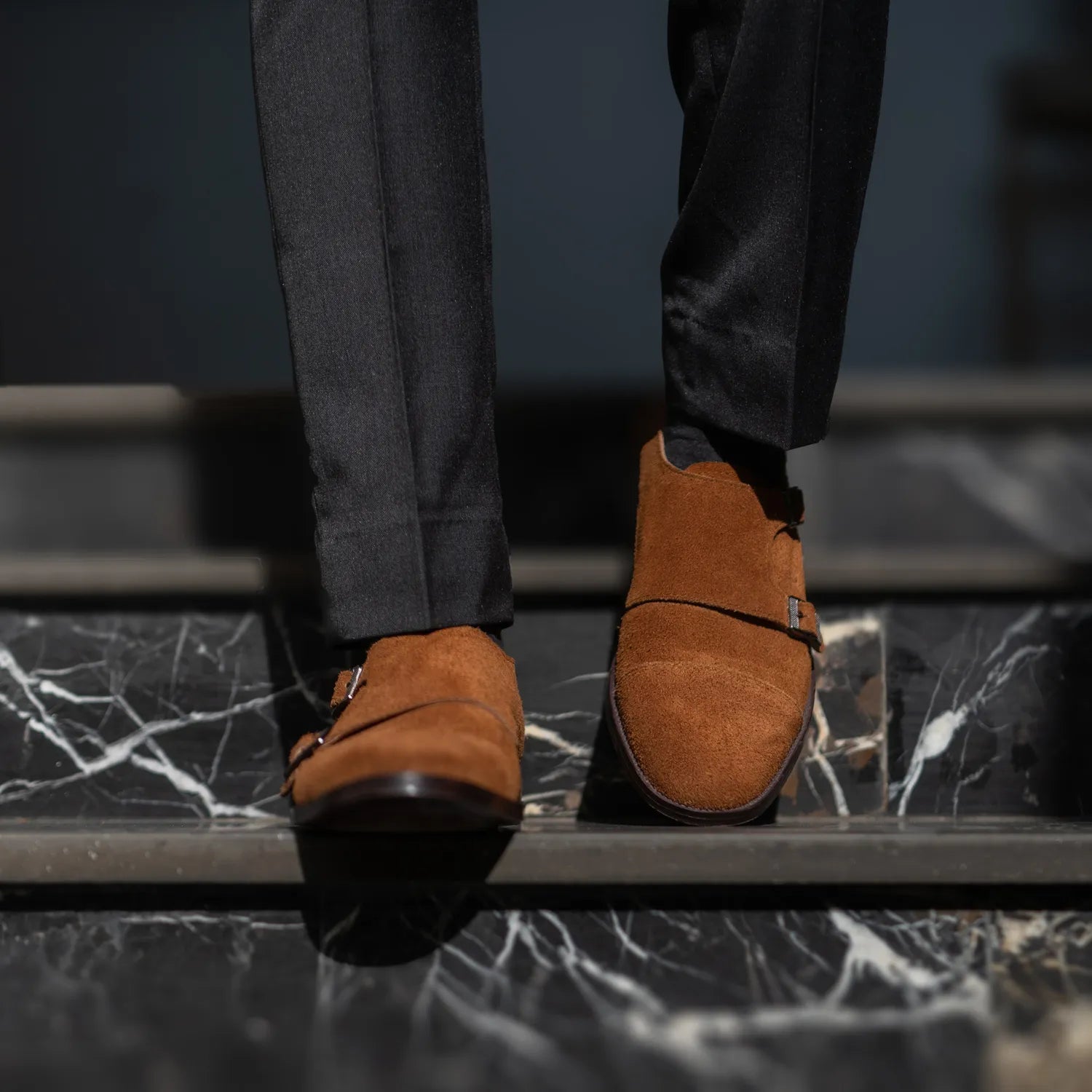Orlaven Boston Double Monk Strap Brown Suede Leather Shoes footwear image 9