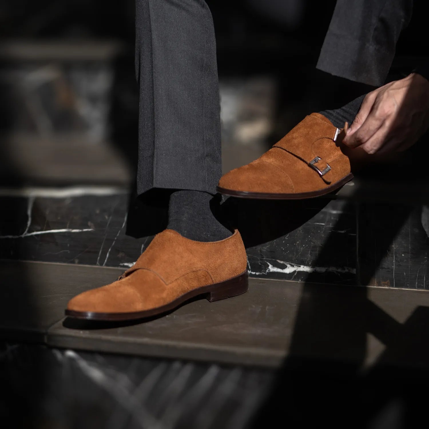 Orlaven Boston Double Monk Strap Brown Suede Leather Shoes footwear image 10