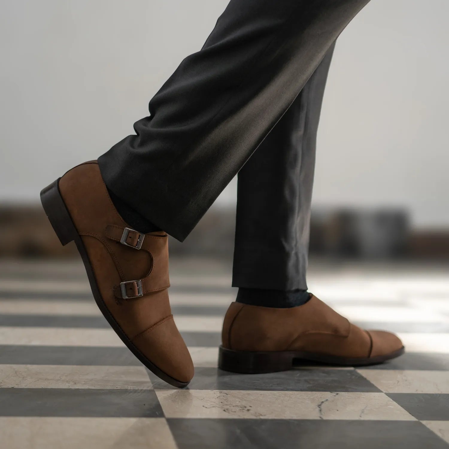 Orlaven Boston Double Monk Strap Oil Pull-up Brown Leather Shoes footwear image 8