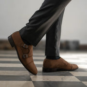 Orlaven Boston Double Monk Strap Oil Pull-up Brown Leather Shoes footwear image 8