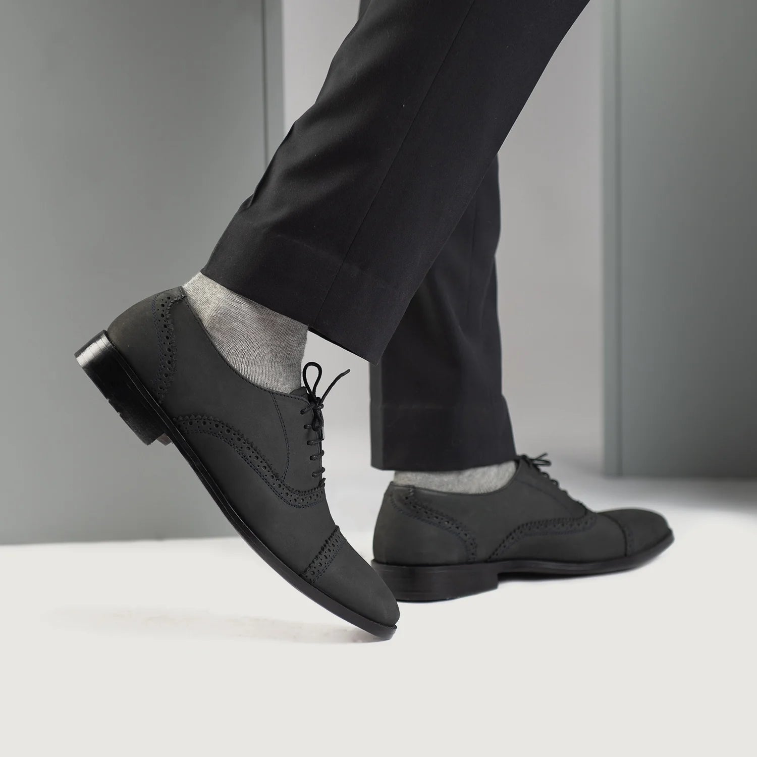 Orlaven Greyson Brogues Oxford Black Nubuck Leather Shoes footwear image 8