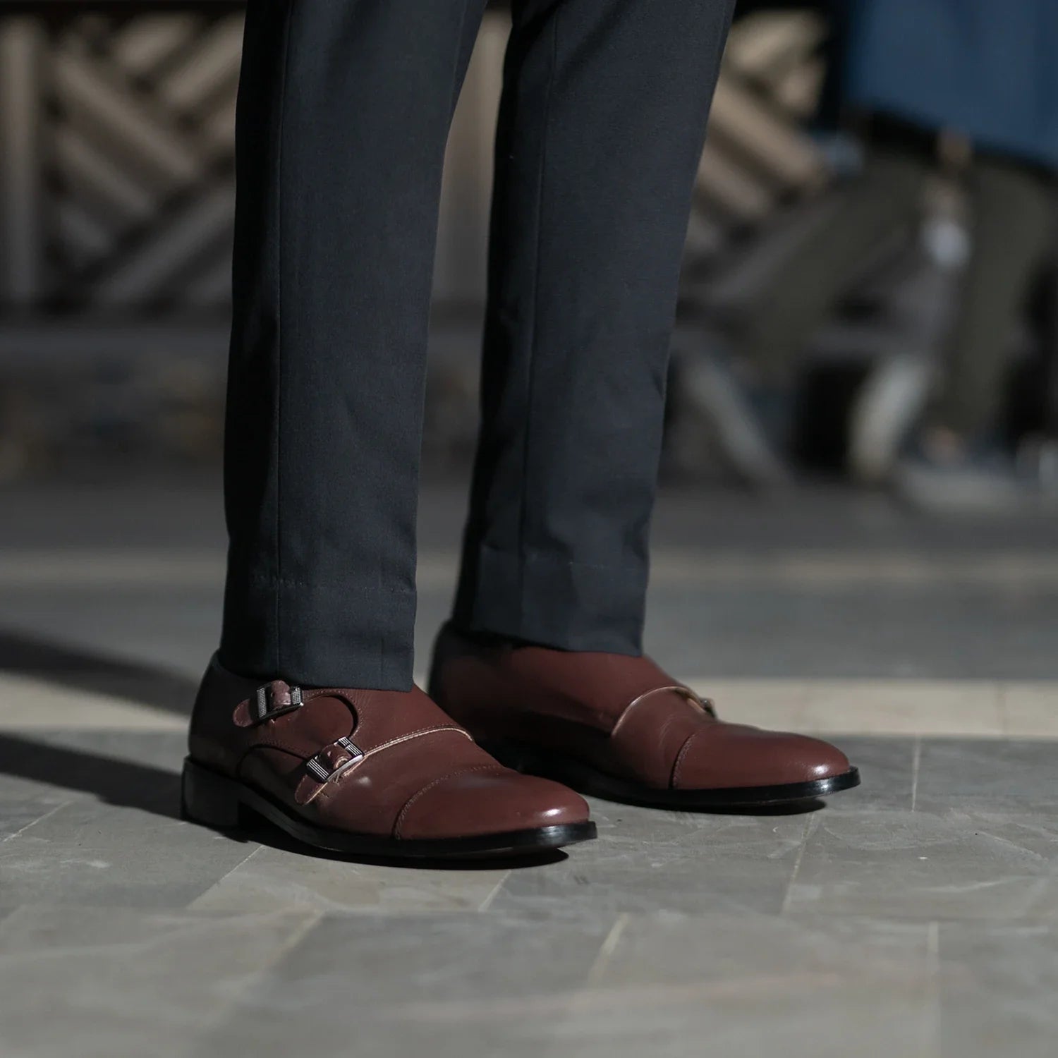 Orlaven Boston Double Monk Strap Maroon Leather Shoes footwear image 9