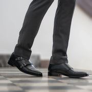 Orlaven Boston Double Monk Strap Black Leather Shoes footwear image 9