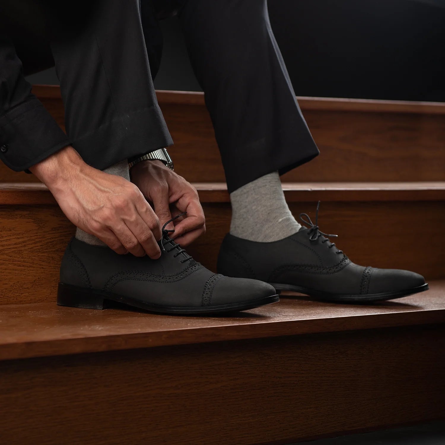 Orlaven Greyson Brogues Oxford Black Nubuck Leather Shoes footwear image 9