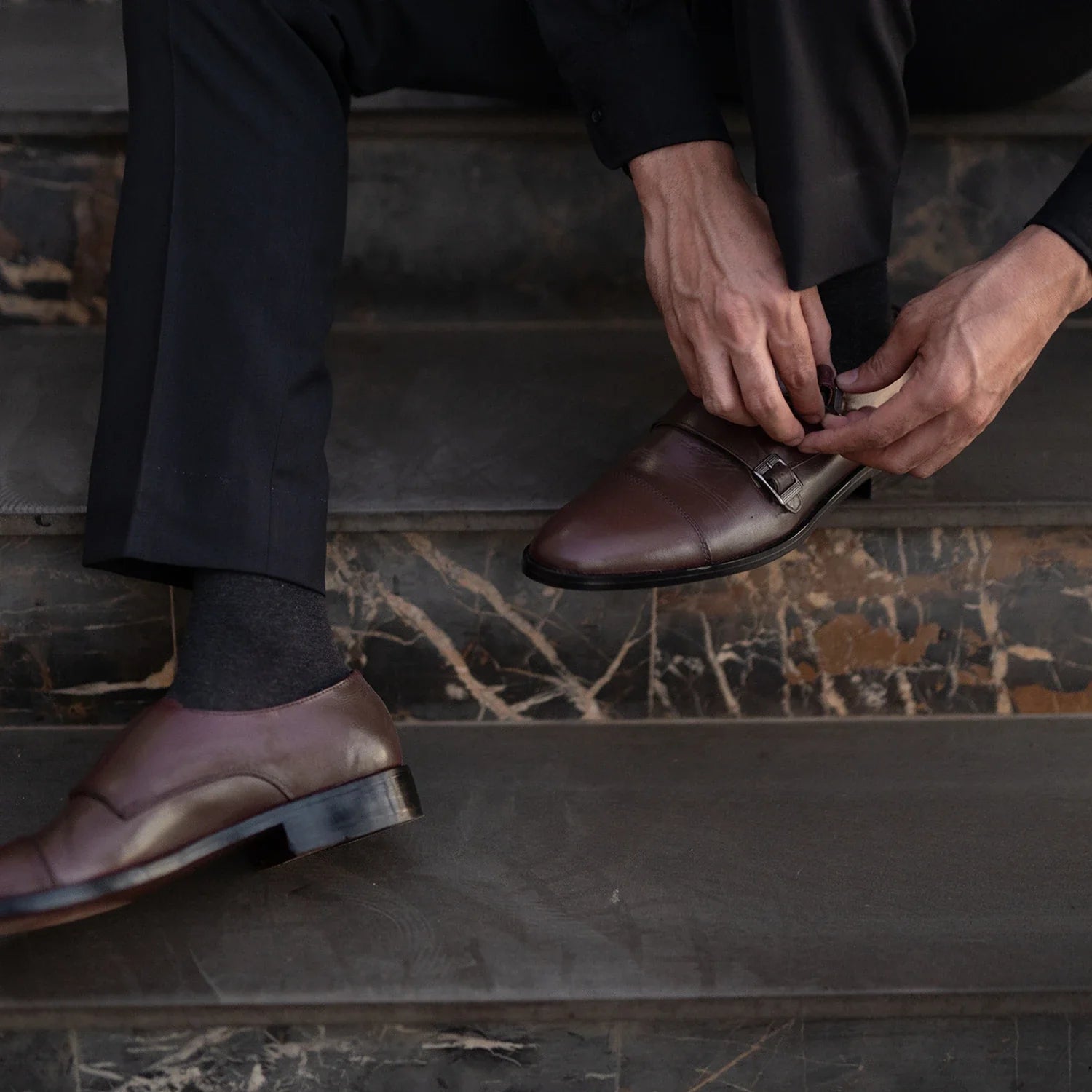Orlaven Boston Double Monk Strap Maroon Leather Shoes footwear image 10