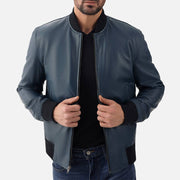 Amalfi Blue Leather Bomber Jacket - image 1