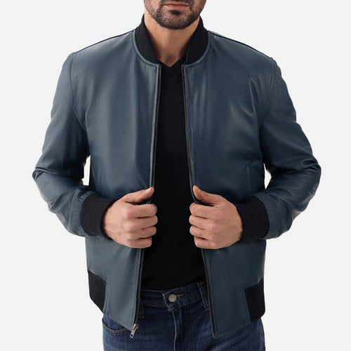 Amalfi Blue Leather Bomber Jacket - image 1