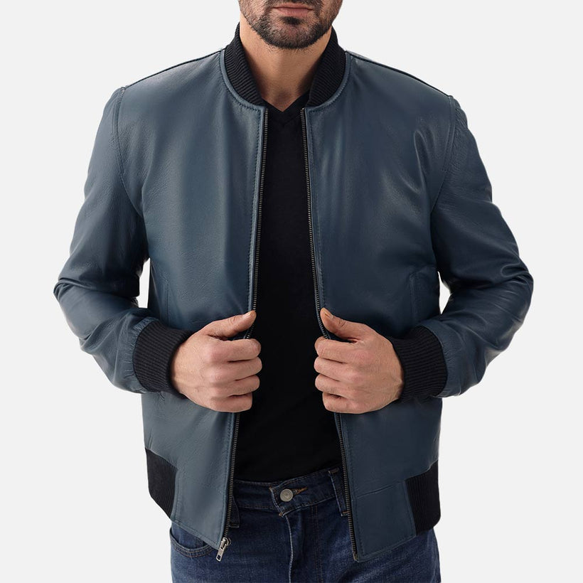 Amalfi Blue Leather Bomber Jacket - image 1
