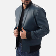Amalfi Blue Leather Bomber Jacket - image 4