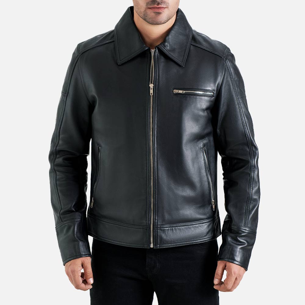 Calabria Black Leather Biker Jacket - image 3