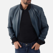 Amalfi Blue Leather Bomber Jacket - image 5