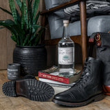 Styled Fit Perspective of Casa Moto Black Leather Boots on Model - Natural Daylight Drape