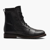 Casa Moto Black Leather Boots - Lateral Side Profile View Showing Sleeve Cut & Athletic Taper Fit