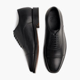 Executive Black Leather Sneakers - Reinforced Heel Counter & Precision Double-Row Stitching Detail