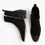 Harness Black Suede Leather Boots - Reinforced Heel Counter & Precision Double-Row Stitching Detail