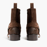 High-Traction Rubber Outsole & Lug Tread Pattern on Harness Dark Brown Suede Leather Boots