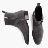 Harness Grey Suede Leather Boots - Reinforced Heel Counter & Precision Double-Row Stitching Detail