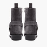 High-Traction Rubber Outsole & Lug Tread Pattern on Harness Grey Suede Leather Boots