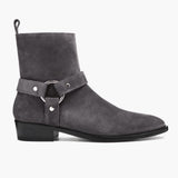 Grey Goatskin Suede Leather Boots - Goodyear Welt Construction & Front Toe Box Detail