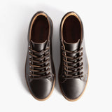 Premier Low Top Cacao Leather Sneakers For Men - Reinforced Heel Counter & Precision Double-Row Stitching Detail