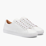 Premier Low Top White Leather Sneakers For Men in White Full-Grain Leather - Lateral Side Profile View | Buy Online