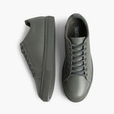 Premier Low Top Grey Leather Sneakers For Men - Reinforced Heel Counter & Precision Double-Row Stitching Detail