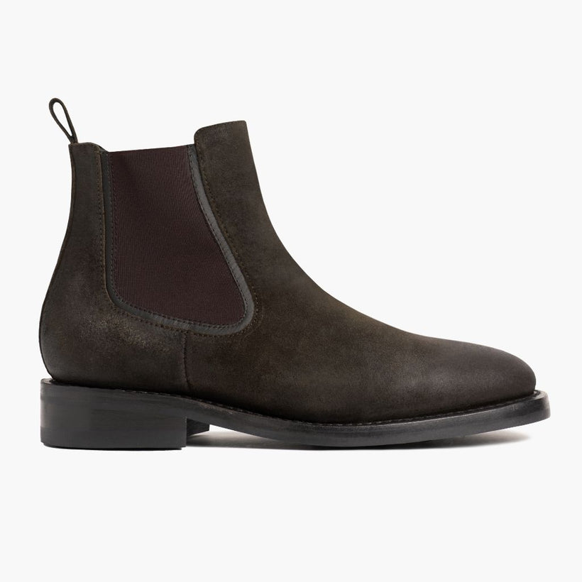 Olive Goatskin Suede Leather Boots - Goodyear Welt Construction & Front Toe Box Detail
