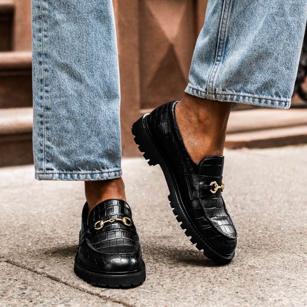 Orlaven Penny | Black & Gold Croco footwear image 6