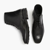 Wingtip Black Leather Boots For Men - Reinforced Heel Counter & Precision Double-Row Stitching Detail