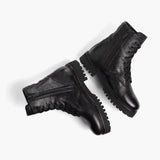High-Traction Rubber Outsole & Lug Tread Pattern on Combat Black Leather Boots