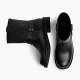 Women's Outlaw Black Leather Boots - Reinforced Heel Counter & Precision Double-Row Stitching Detail